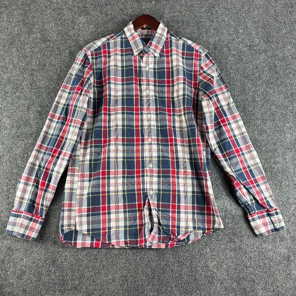 J Crew Shirt Mens Medium Slim Flex Washed Red White Blue Plaid Cotton Long Sleev - Picture 1 of 8